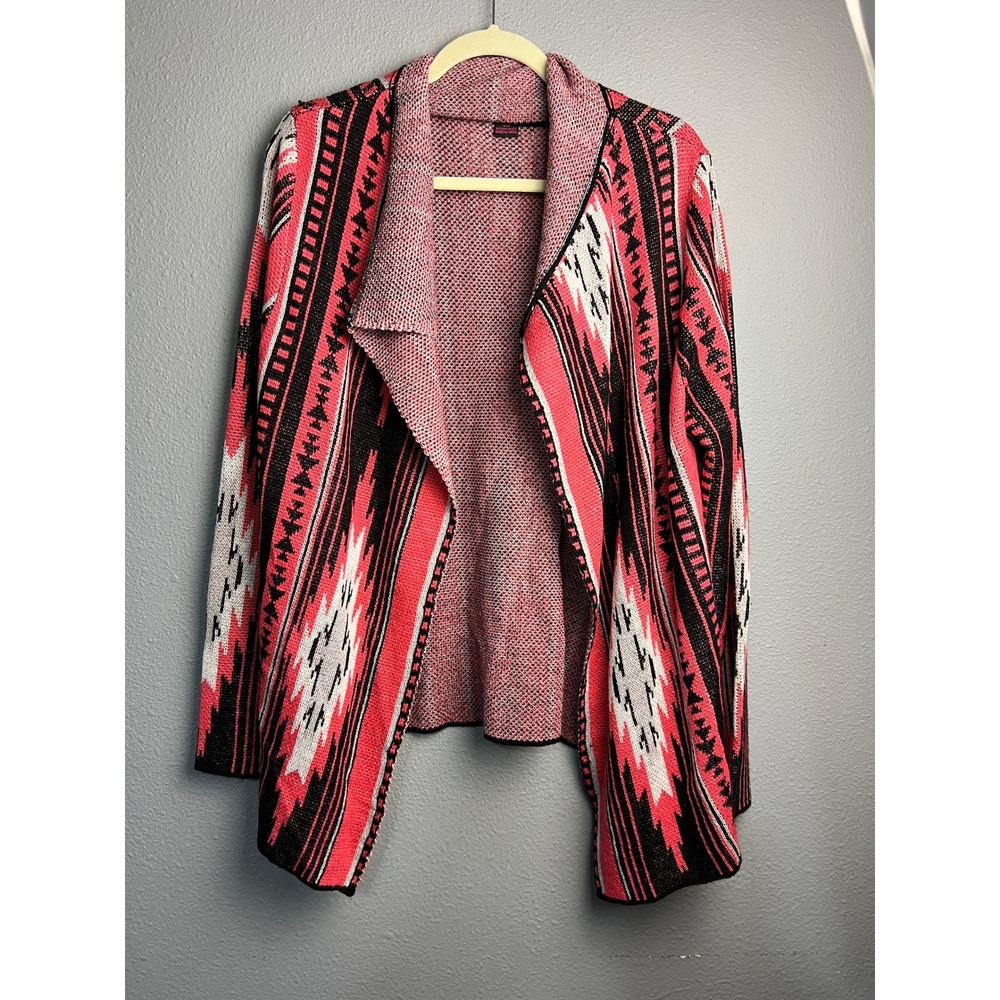 Rock & Roll Md Cowgirl Pink Artsy Southwestern Geometric Open Front Cardigan